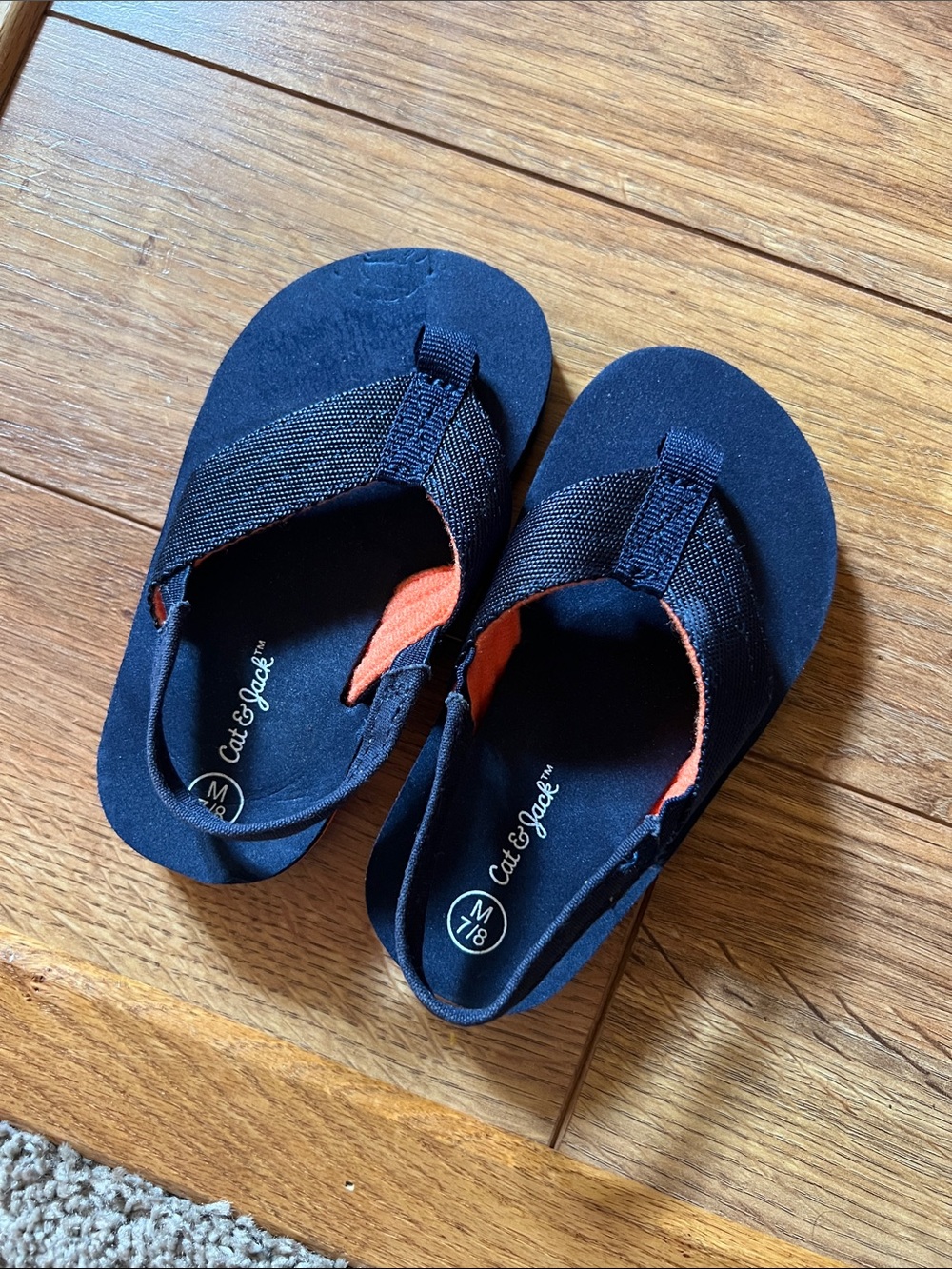 Cat & Jack Navy Flip Flops with Orange Accent